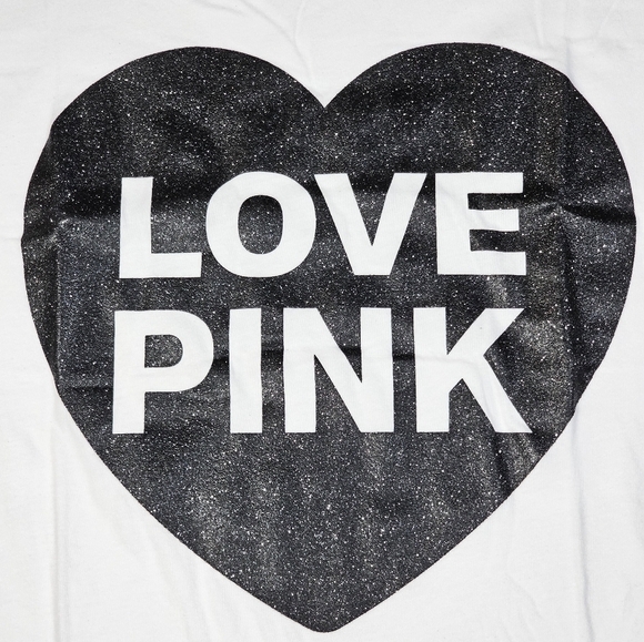 Victoria's Secret PINK T-Shirt Top Short Sleeve Campus Heart White Medium - Picture 5 of 6